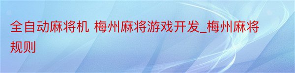 全自动麻将机 梅州麻将游戏开发_梅州麻将规则