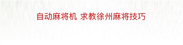 自动麻将机 求教徐州麻将技巧