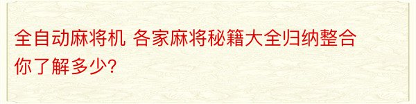 全自动麻将机 各家麻将秘籍大全归纳整合你了解多少？