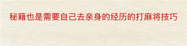 秘籍也是需要自己去亲身的经历的打麻将技巧