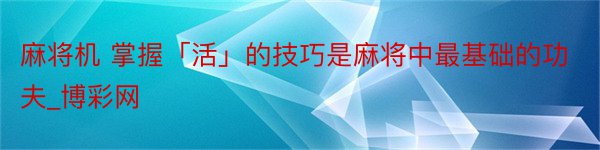 麻将机 掌握「活」的技巧是麻将中最基础的功夫_博彩网