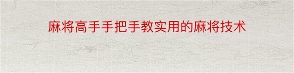 麻将高手手把手教实用的麻将技术