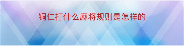 铜仁打什么麻将规则是怎样的