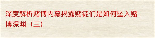 深度解析赌博内幕揭露赌徒们是如何坠入赌博深渊（三）